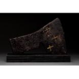 MEDIEVAL IRON AXE HEAD WITH INLAID CROSSES