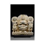 GANDHARA SCHIST STONE PANEL WITH THREE BUDDHAS