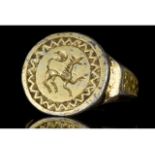 MEDIEVAL SILVER GILDED RING WITH BEAST