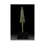 ANCIENT BRONZE SPEAR ON STAND