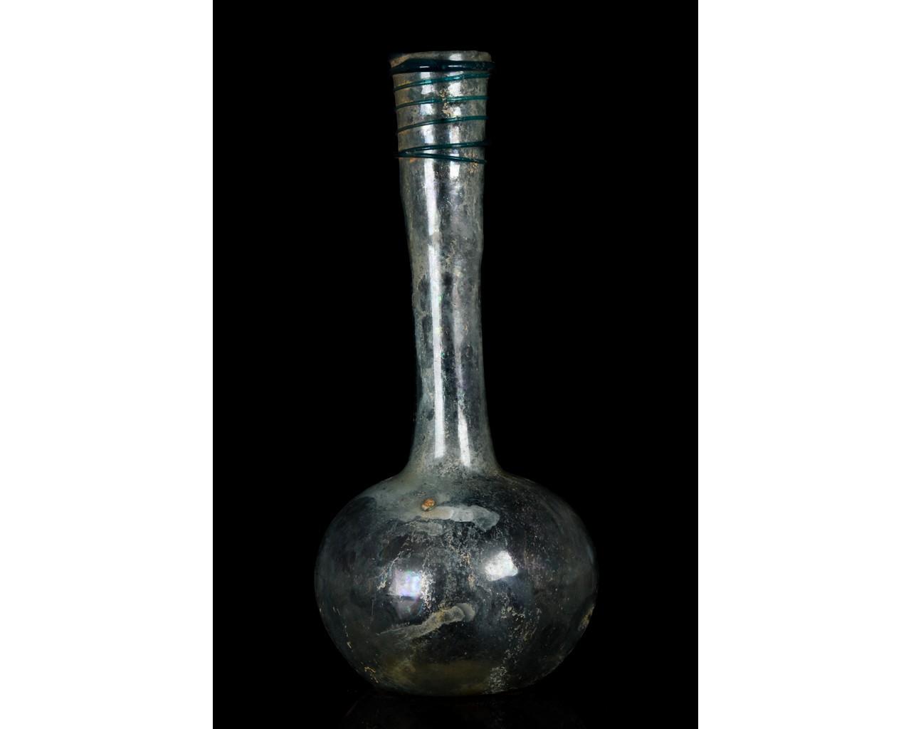 TALL ROMAN GLASS FLASK WITH TRAIL - Image 2 of 8