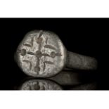 MEDIEVAL SILVER RING WITH CROSS