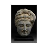 SUPERB GANDHARA SCHIST STONE HEAD OF BUDDHA