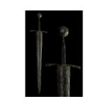 MEDIEVAL IRON SWORD WITH INLAID CROSS