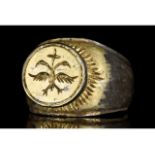 MEDIEVAL SILVER GILDED RING WITH DOUBLE-HEADED EAGLE