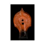 ROMAN TERRACOTTA OIL LAMP WITH DECORATION â€“ ORIGINAL PAPERWORK