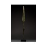 LONG ANCIENT BRONZE SPEAR HEAD