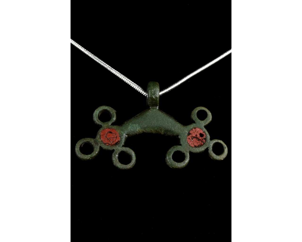 IRON AGE ENAMELLED BRONZE HORSE HARNESS PENDANT