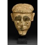 ANCIENT EGYPTIAN CEDAR WOOD ANTHROPORPHIC SARCAOPHAGUS MASK