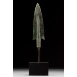 ANCIENT BRONZE SPEAR HEAD ON STAND