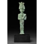 AN ANCIENT EGYPTIAN BRONZE VOTIVE FIGURE OF OSIRIS