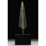ANCIENT BRONZE SPEARHEAD ON STAND