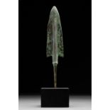 ANCIENT BRONZE SPEARHEAD ON STAND