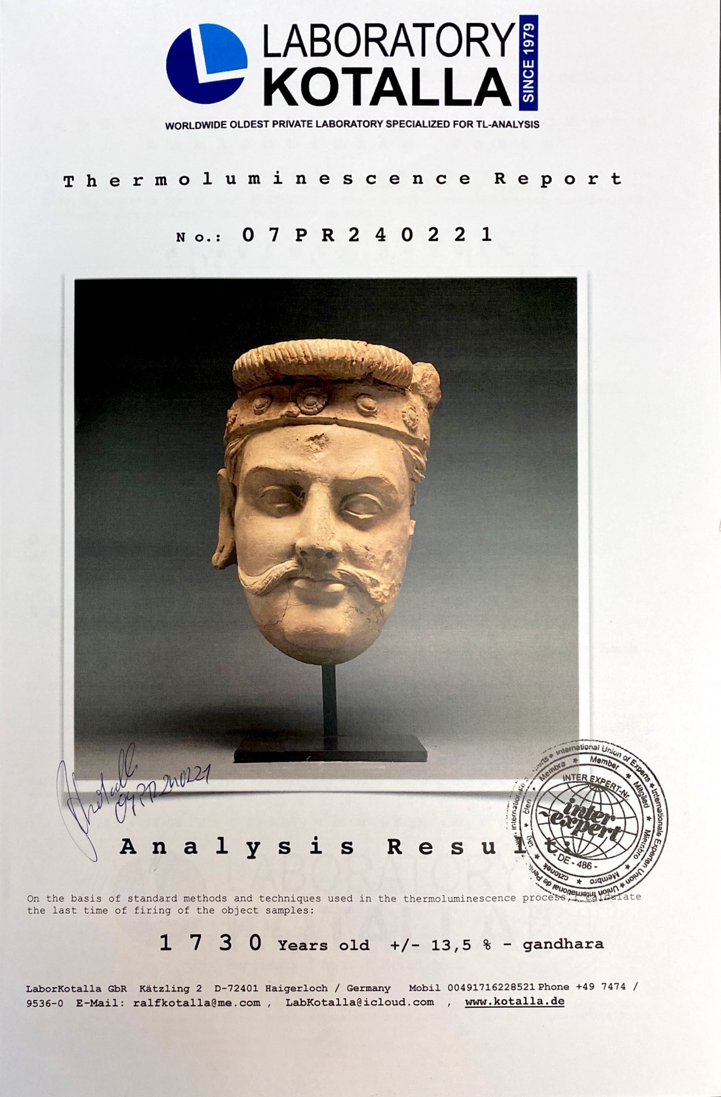 GANDHARAN TERRACOTTA HEAD OF A BODHISATTVA - TL TESTED - Bild 7 aus 7