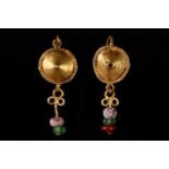 PAIR OF ROMAN GOLD AND GLASS EARRINGS