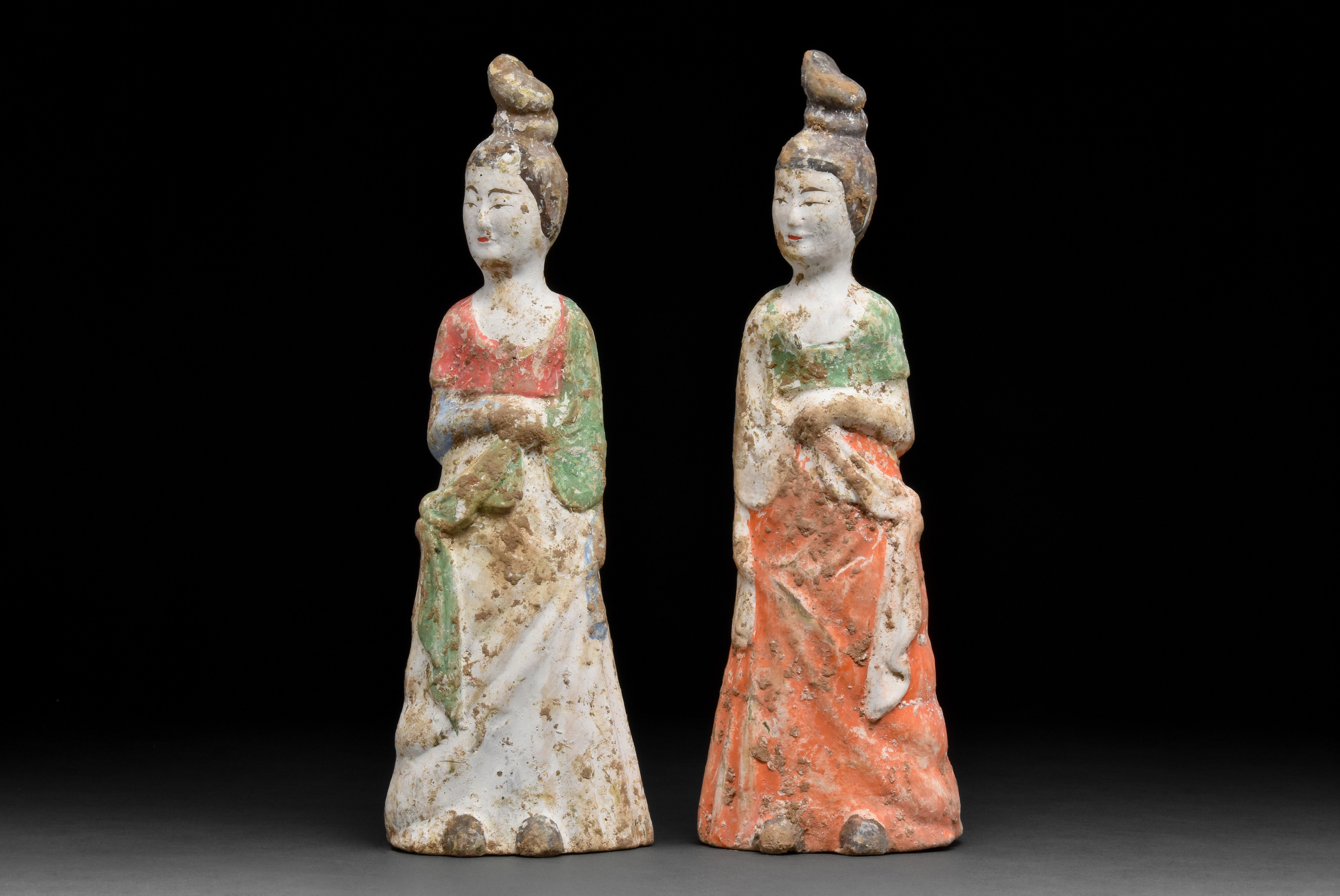 SET OF TWO CHINESE TANG DYNASTY TERRACOTTA LADIES