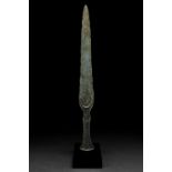 ANCIENT BRONZE SWORD WITH DECORATED HANDLE