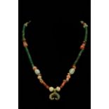 BRONZE AGE CARNELIAN AND BRONZE NECKLACE