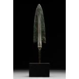 ANCIENT BRONZE SPEARHEAD ON STAND