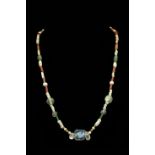 ROMAN NECKLACE WITH CARNELIAN STONE AND GLASS BEADS