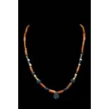 ROMAN NECKLACE WITH CARNELIAN STONE AND GLASS BEADS