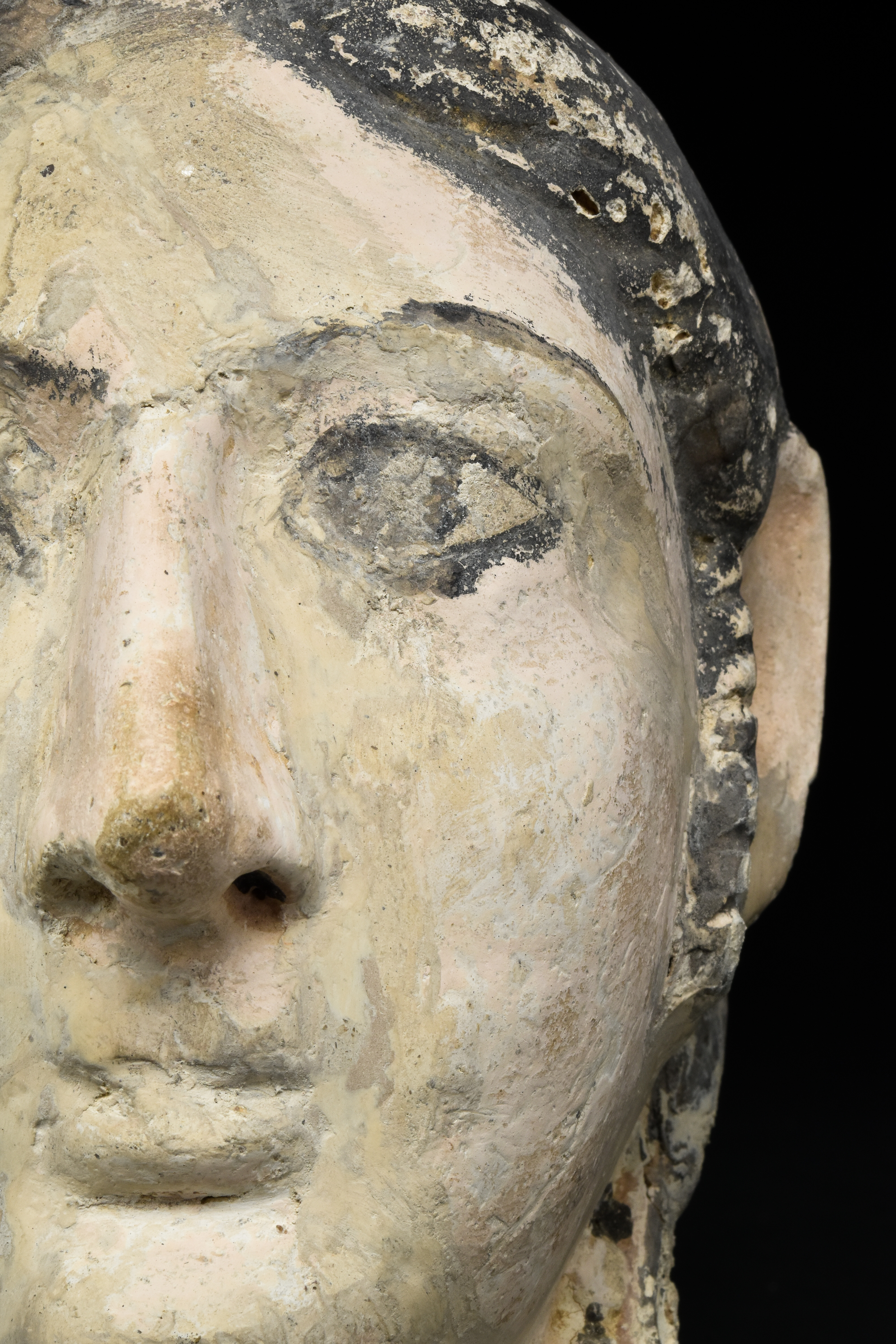 AN ANCIENT EGYPTIAN PAINTED PLASTER MUMMY MASK - Image 5 of 5