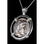 ALEXANDER THE GREAT SILVER TETRADRACHM IN SILVER PENDANT