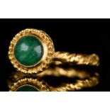 MEDIEVAL GOLD TWISTED RING WITH EMERALD STONE - XRF TESTED