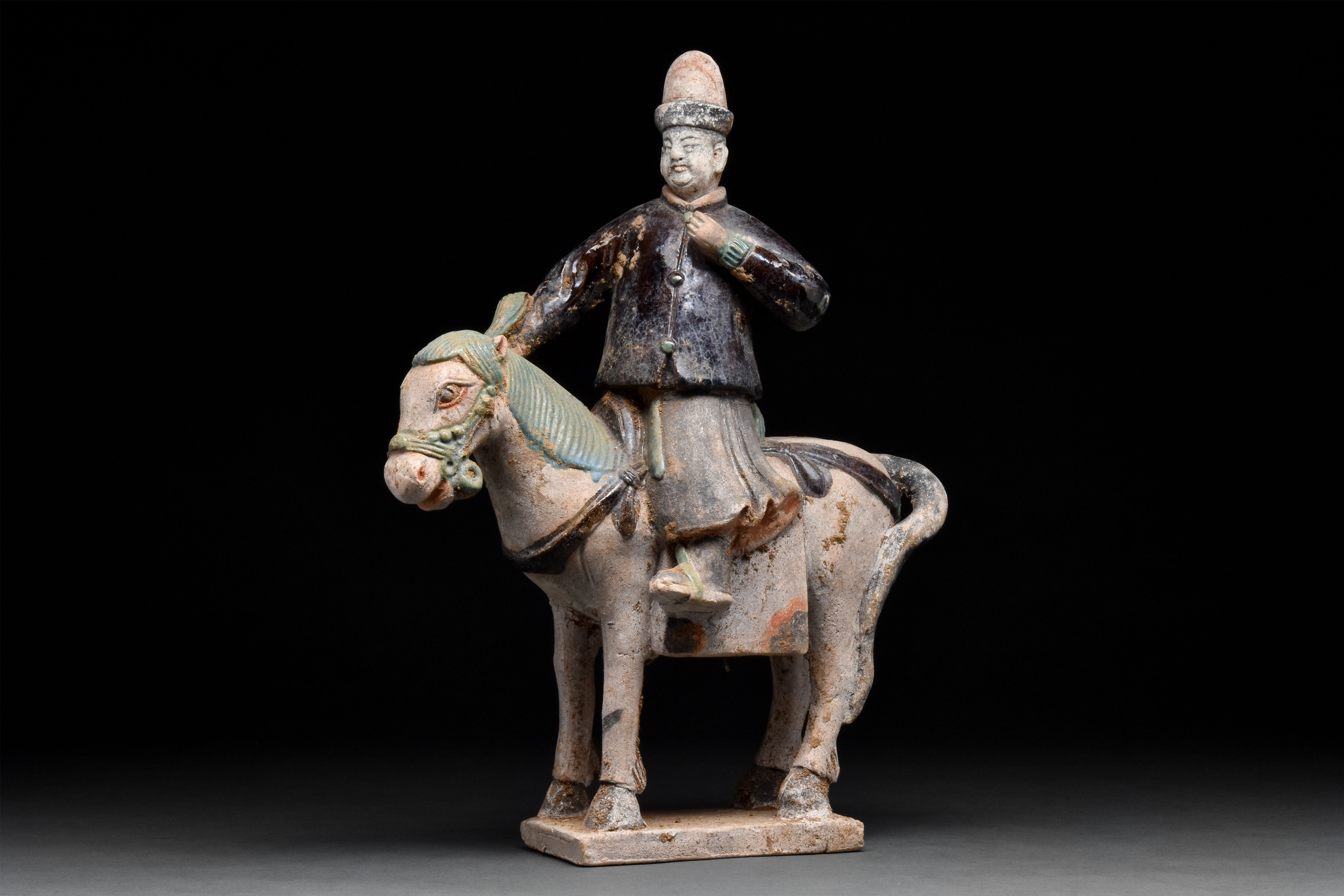 CHINESE MING DYNASTY HORSE AND RIDER FIGURE