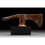 BRONZE SOCKETED AXE HEAD ON STAND