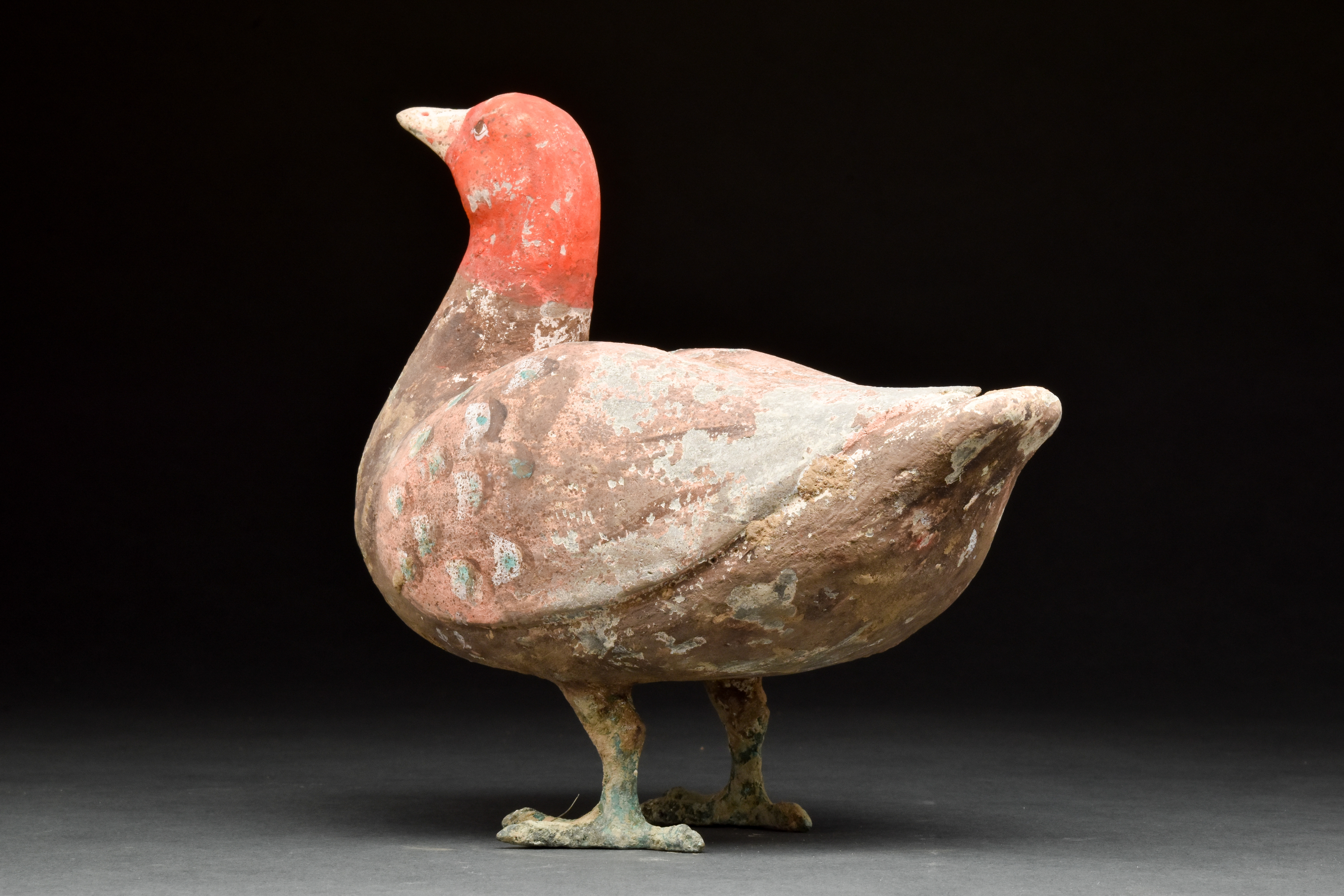 RARE CHINESE HAN DYNASTY POTTERY DUCK WITH BRONZE LEGS - TL TESTED - Image 3 of 5