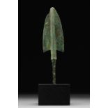 ANCIENT BRONZE SPEARHEAD ON STAND