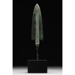 ANCIENT BRONZE SPEARHEAD ON STAND