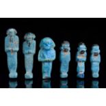 ANCIENT EGYPTIAN FAIENCE USHABTI GROUP (6)