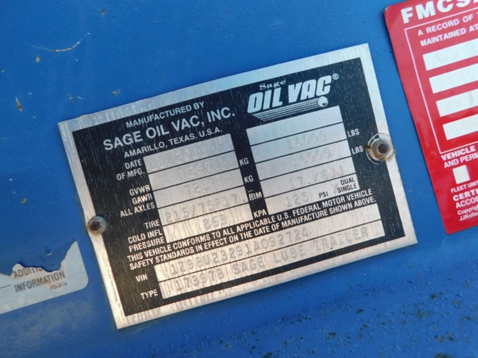 Located in YARD 1 - San Antonio, TX - (FUF-366) 2011 SAGE OIL VAC T/A GN LUBE TR - Image 7 of 7