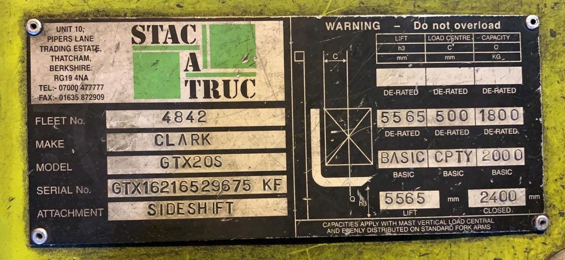 Clark GTX20S Forklift Truck, (2014), Serial Number: GTX162-1652-9675KF, Capacity 2000kg (Located - Image 2 of 3