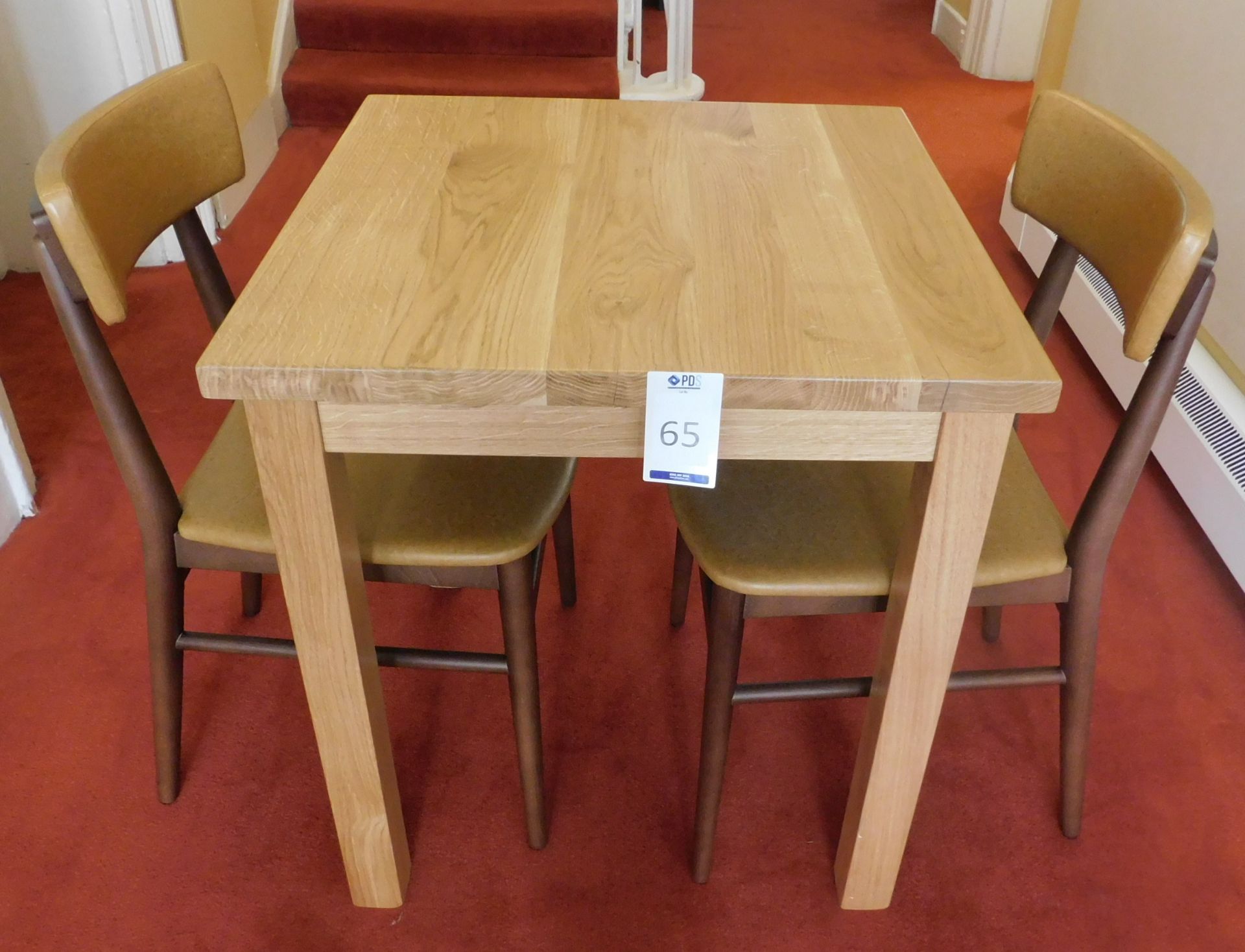 Medium Oak Square Dining Table 70cm., Square Supports & Two Zenga Beech Framed Dining Chairs, Shaped