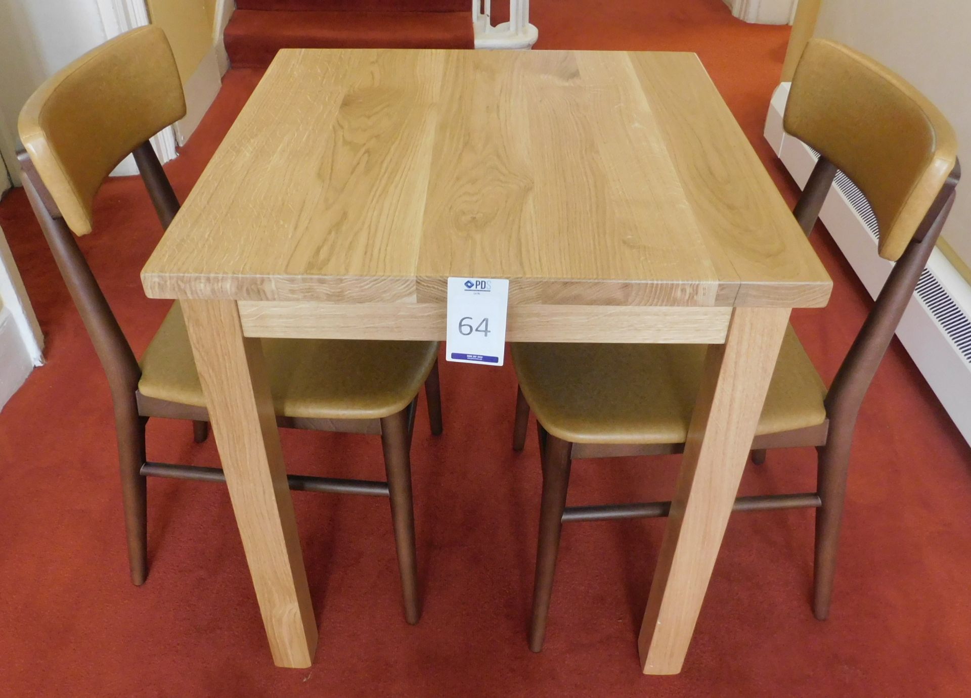 Medium Oak Square Dining Table 70cm., Square Supports & Two Zenga Beech Framed Dining Chairs, Shaped