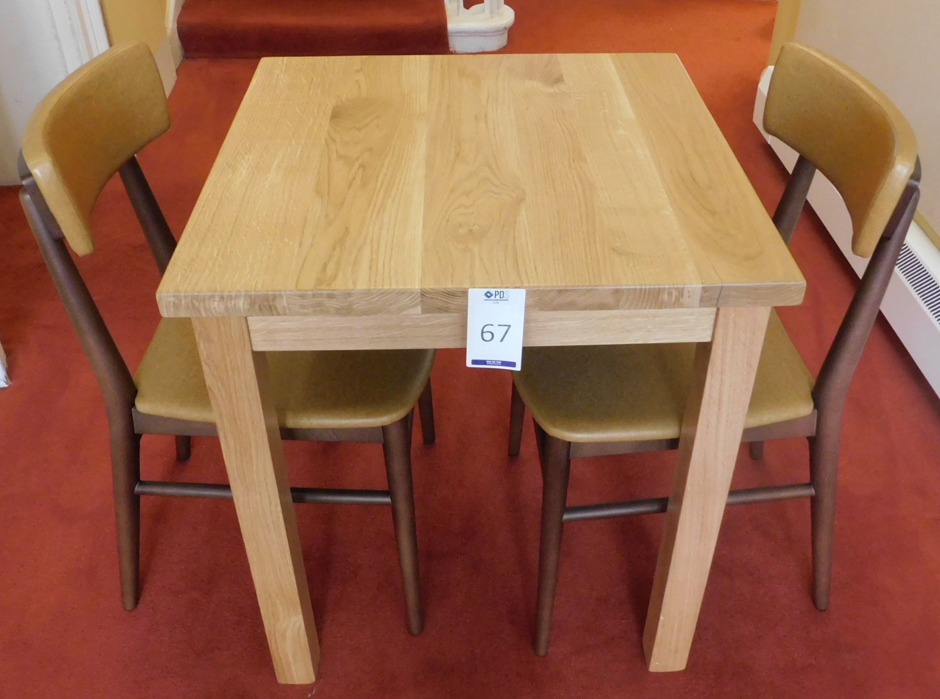 Medium Oak Square Dining Table 70cm., Square Supports and Two Zenga Beech Framed Dining Chairs,