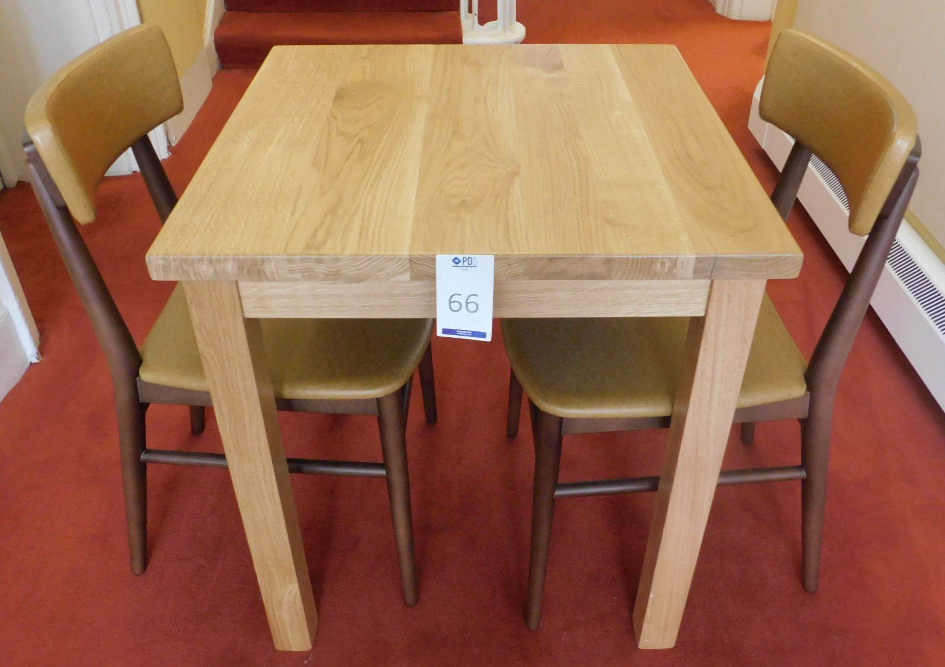 Medium Oak Square Dining Table 70cm., Square Supports & Two Zenga Beech Framed Dining Chairs, Shaped