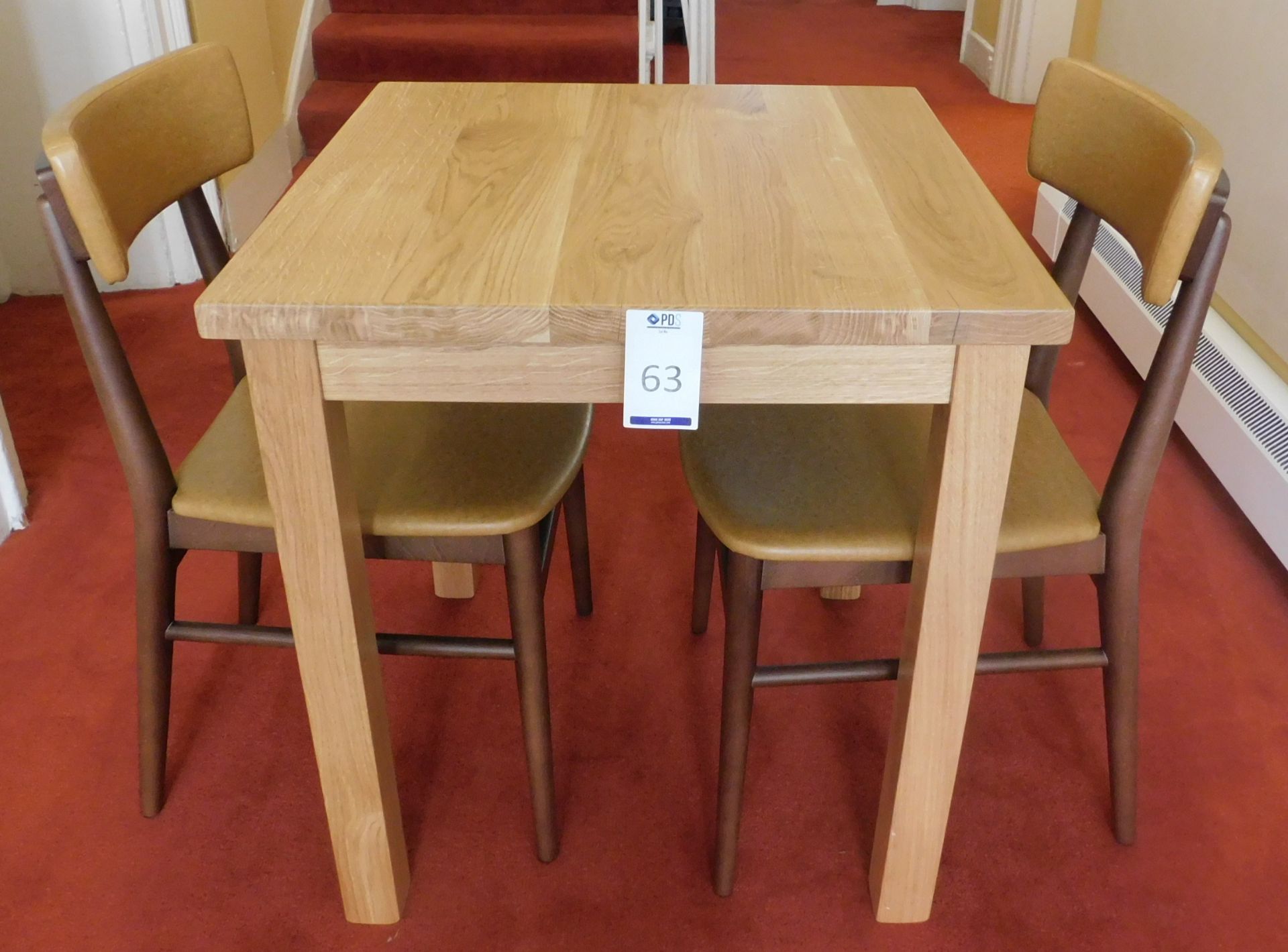 Medium Oak Square Dining Table 70cm., Square Supports & Two Zenga Beech Framed Dining Chairs, Shaped