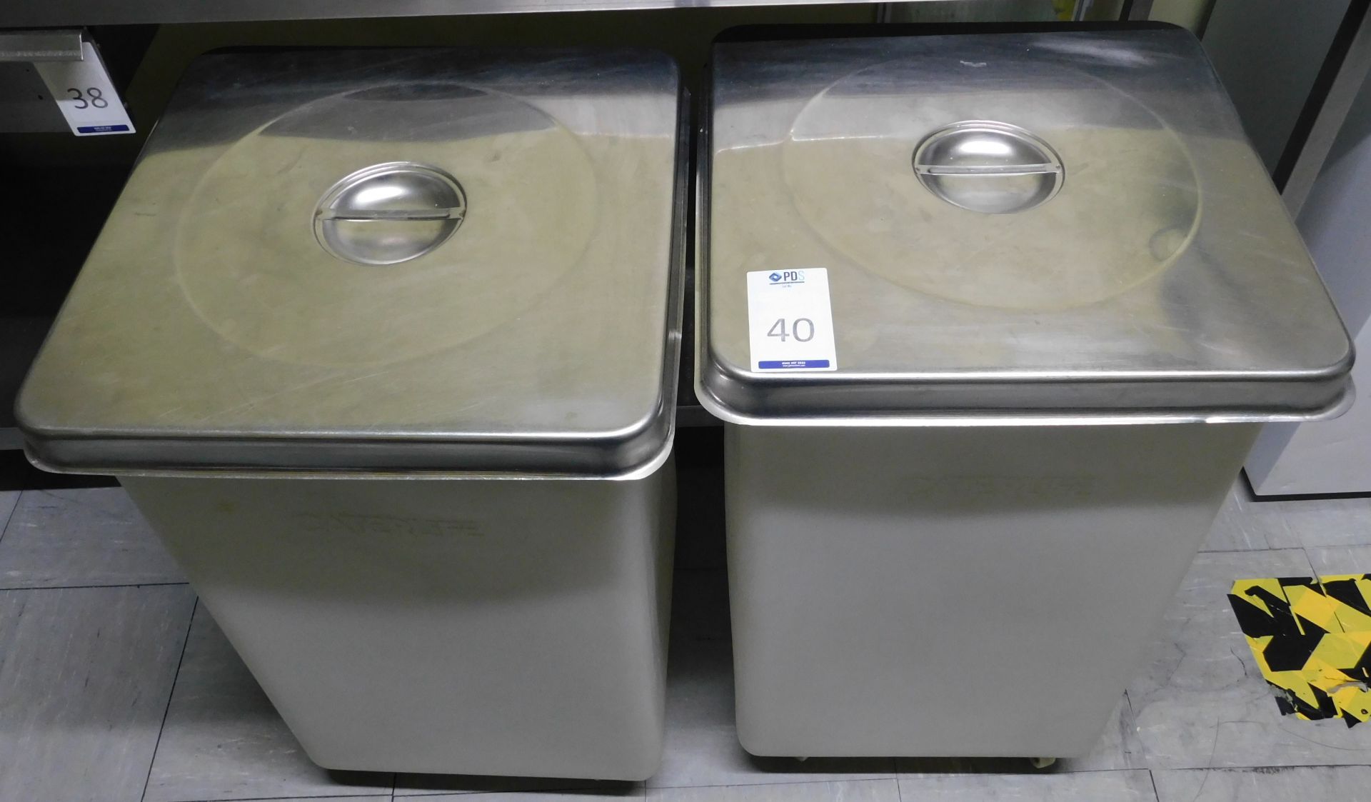 Two Caterlife Commercial Ingredient Bins with Stainless Steel Lids (Location Bloomsbury - See