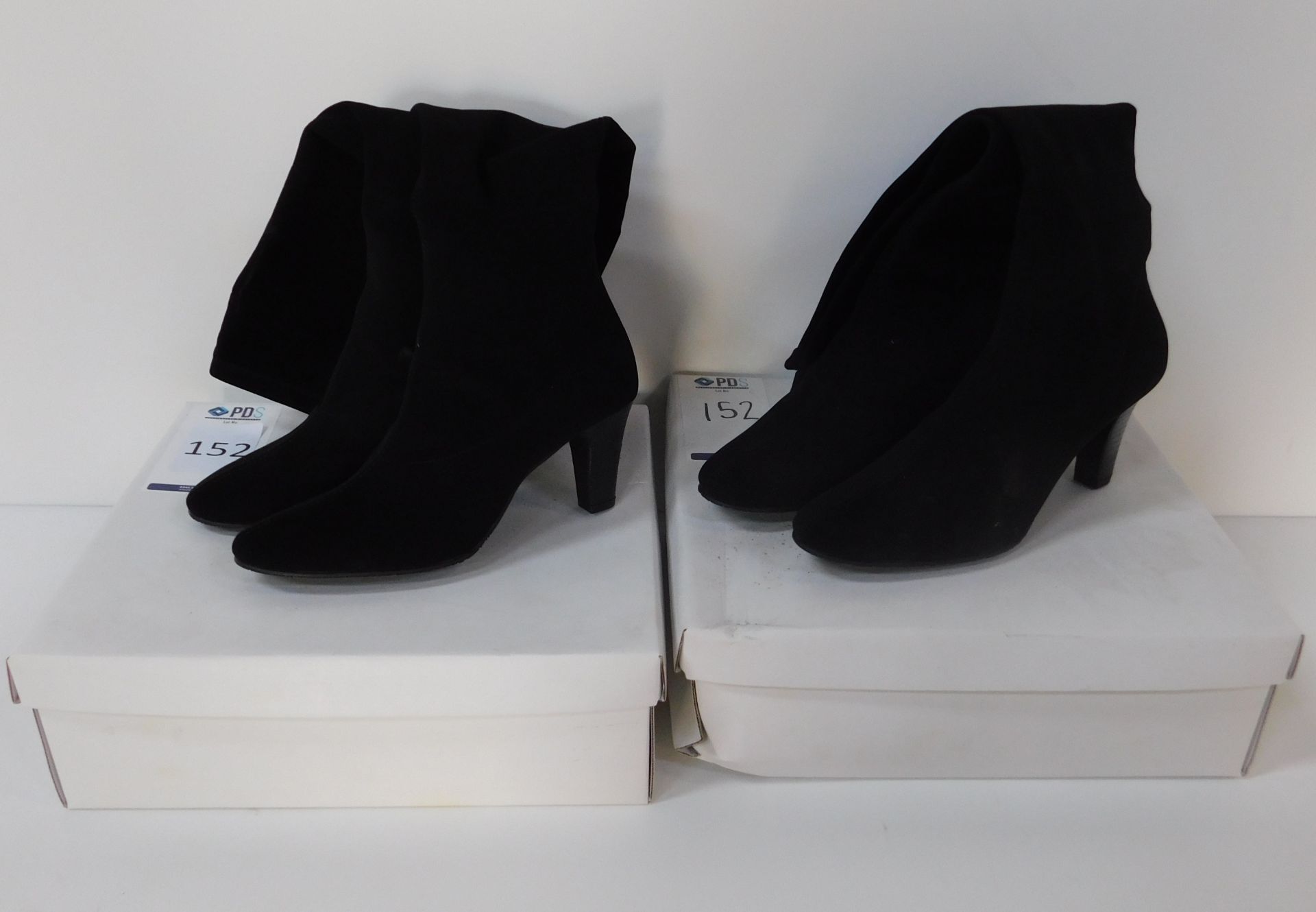 Two Pairs of Black Licra H-Valera Ladies High Heels, Sizes 36.5 & 38 (Location: Brentwood - See