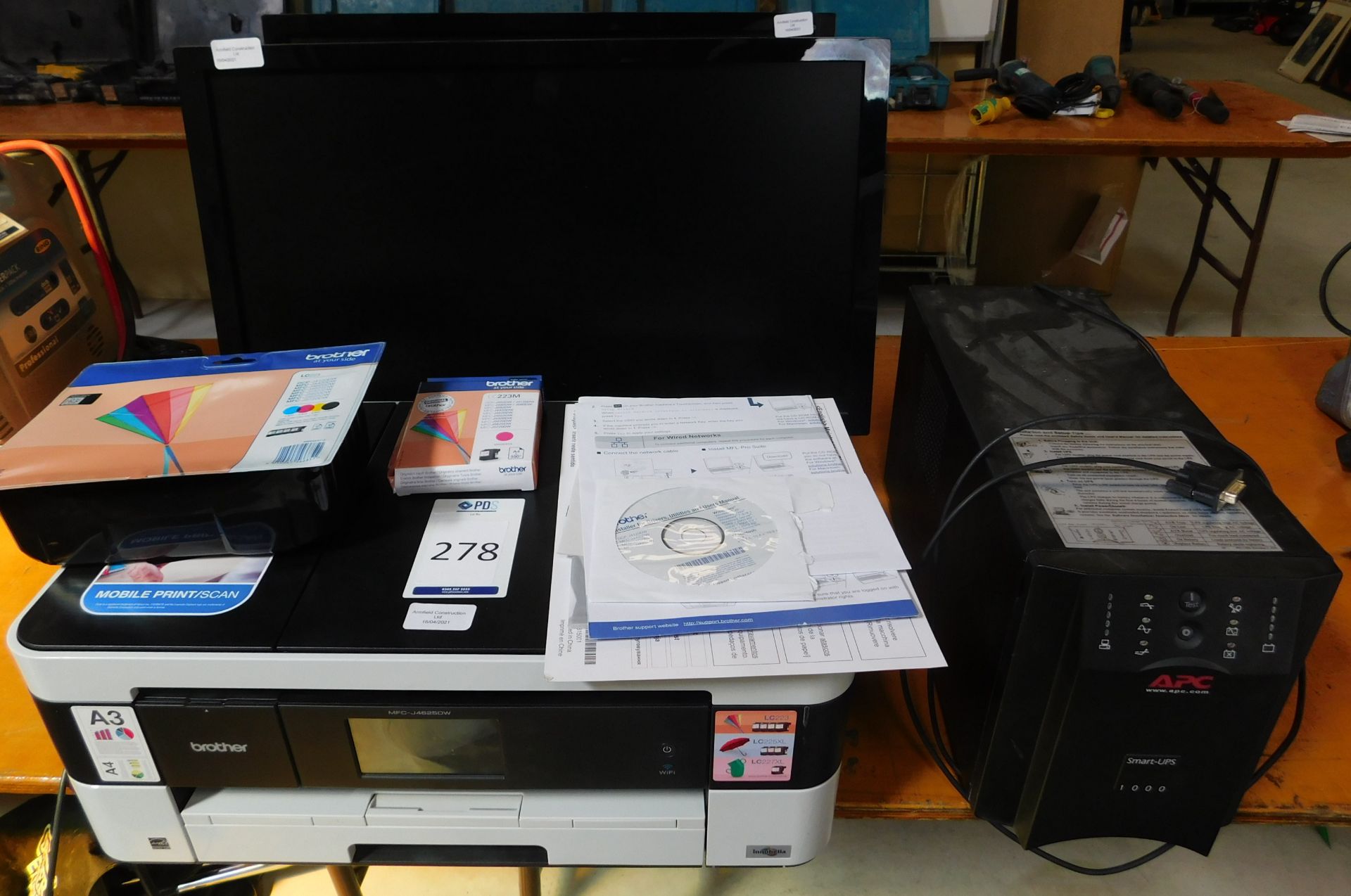 2 Acer KA240 HQ Monitors, Brother MFC-J4625 DW Wifi Printer & APC Smart-UPS Model 1000 Power