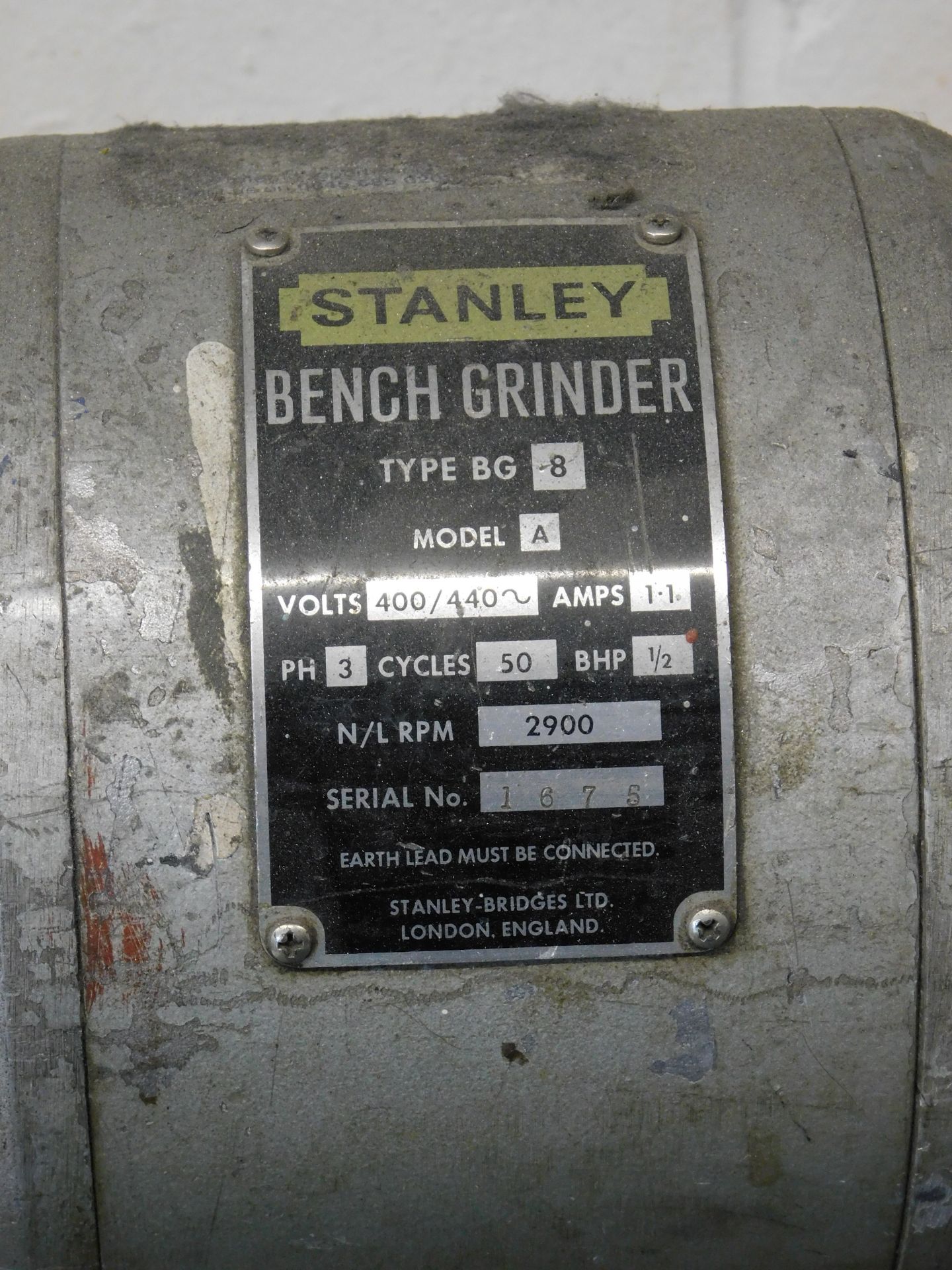 Stanley Type BG 8 Pedestal Bench Polisher, Serial Number 1675 (Location: Kettering - See General - Bild 2 aus 2