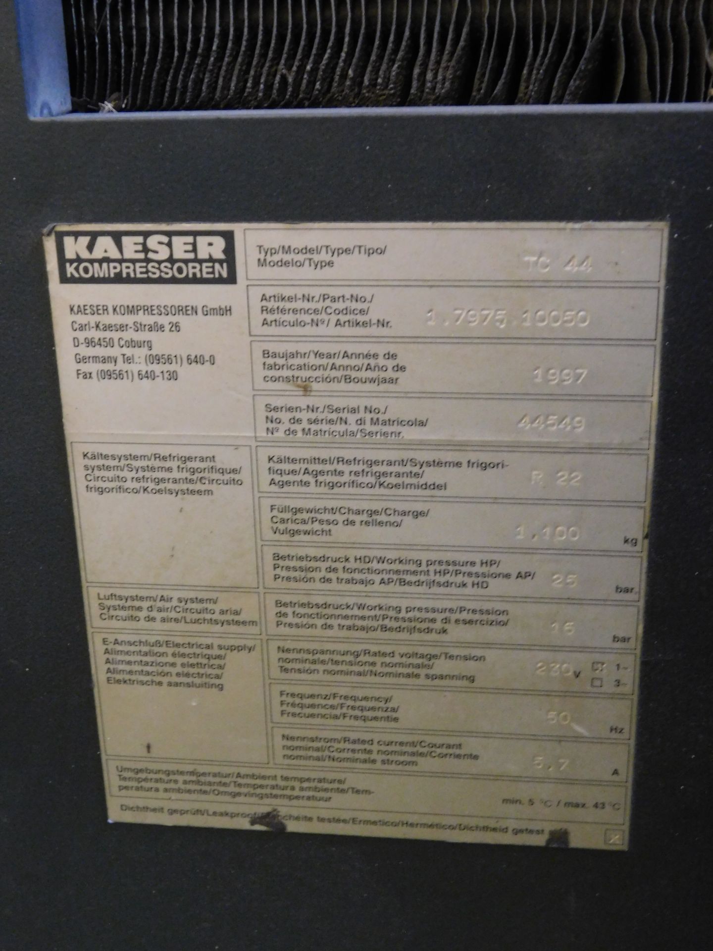 Kaeser Type TC 44 Refrigerated Dryer (Location: Kettering - See General Notes for Details) - Bild 3 aus 3