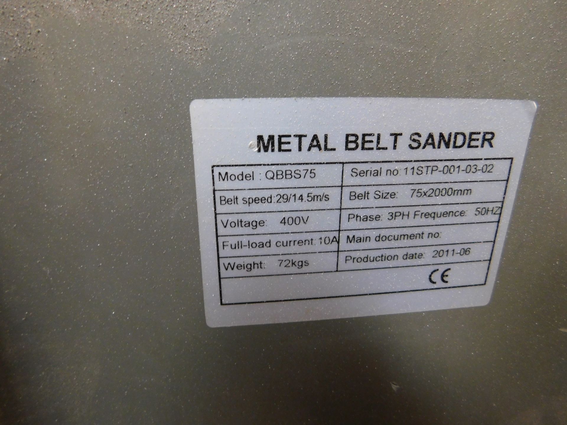 Surtech Model QBBS75 Metal Belt Sander, Serial Number 11STP-001-03-02 (Location: Kettering - See - Image 3 of 3