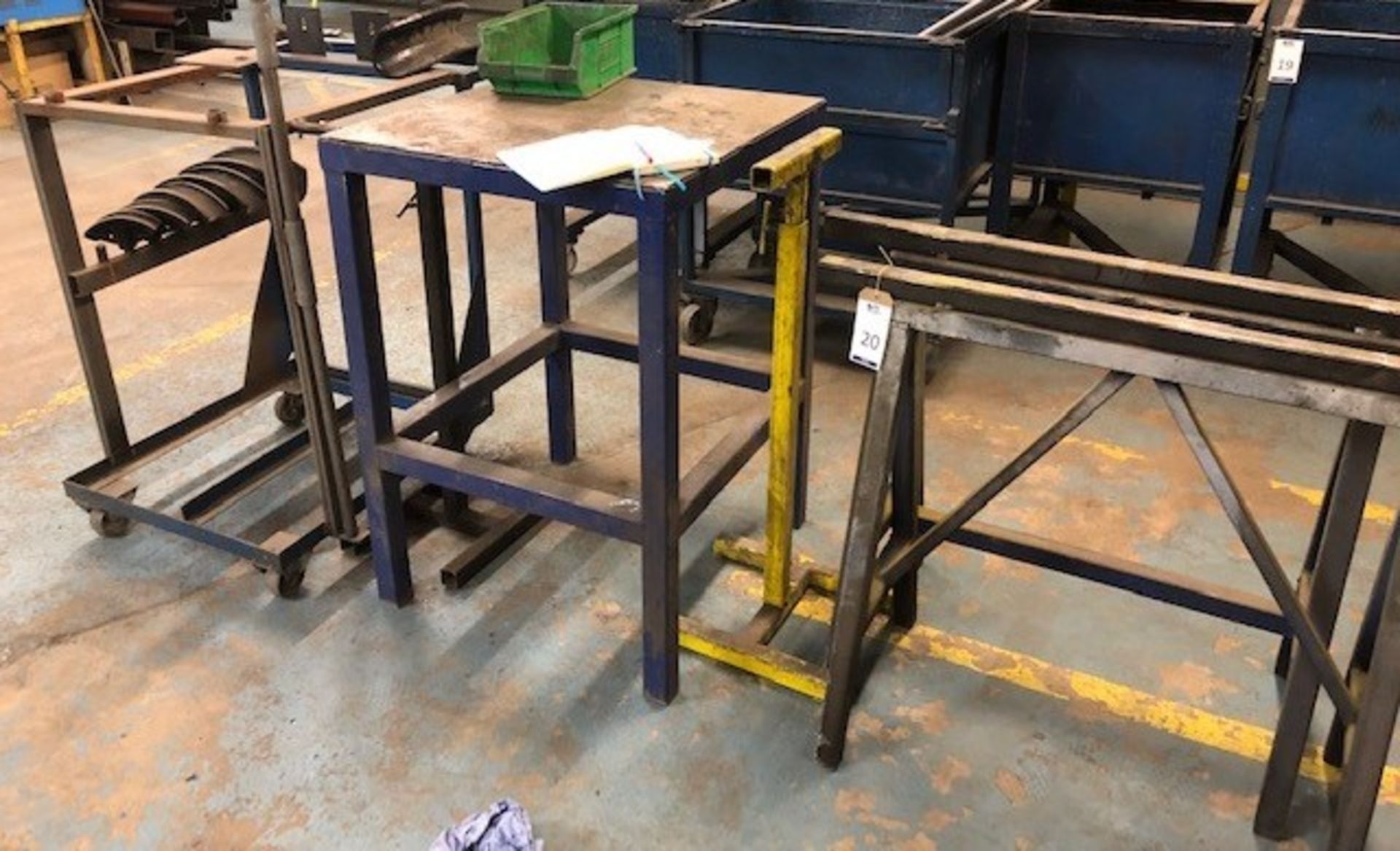 2 Trestles, Metal Table, 2 Adjustable Stands & Mobile Unit (Location: Kettering - See General