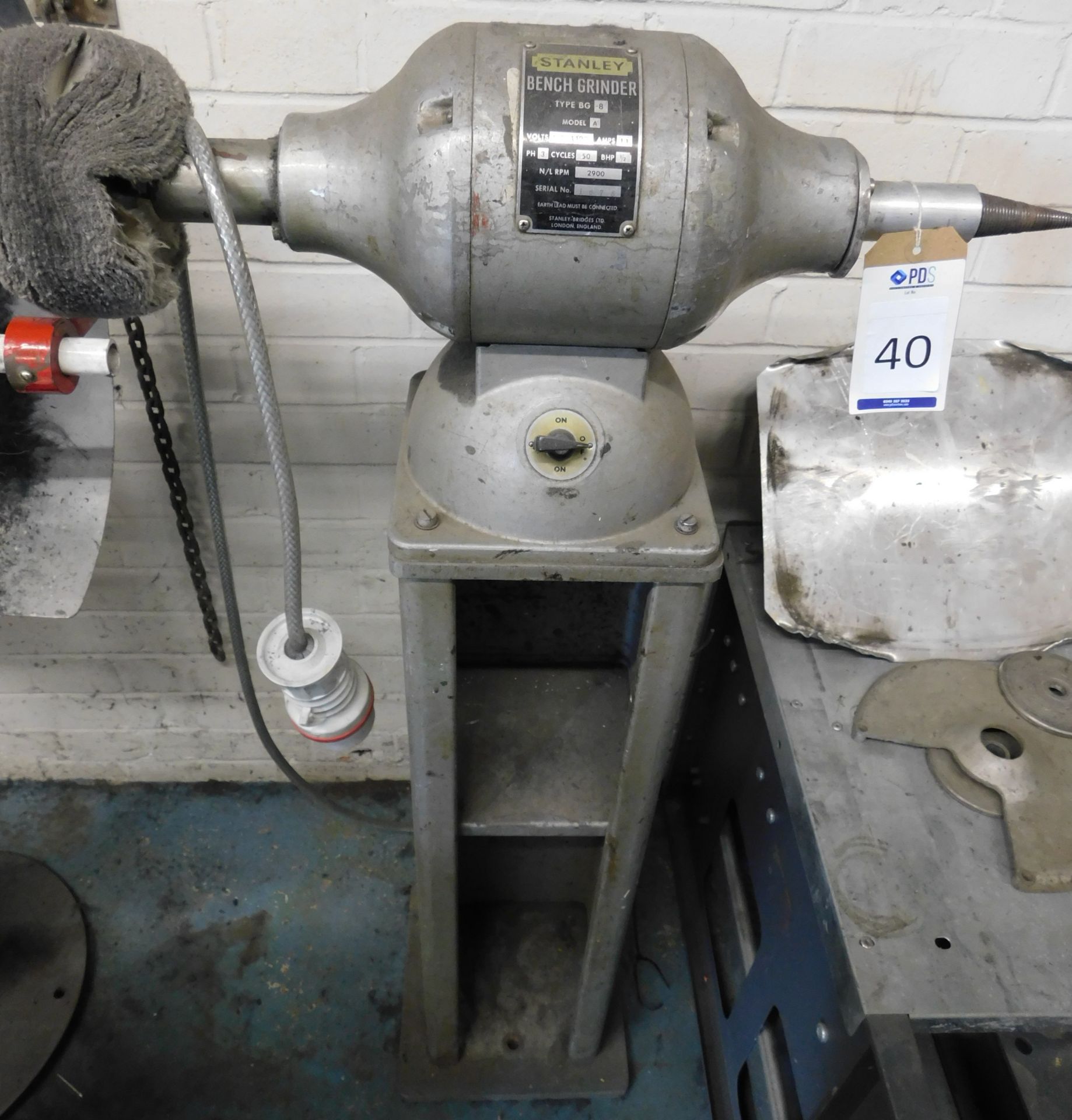 Stanley Type BG 8 Pedestal Bench Polisher, Serial Number 1675 (Location: Kettering - See General