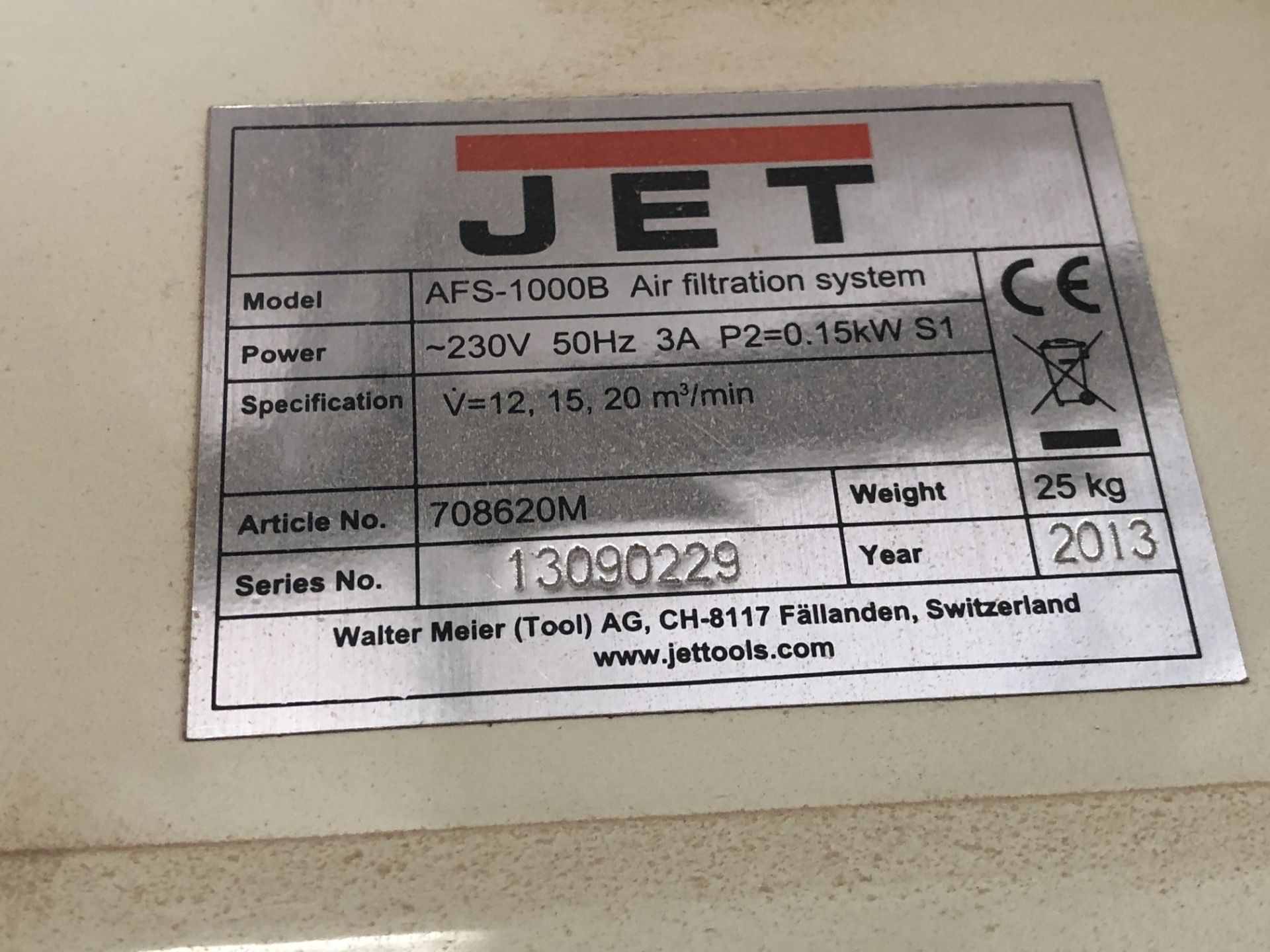 Jet Air FS-1000B Filtration Unit (2013) , Serial Number 13090229 (Location: Bognor Regis. Please - Image 2 of 2